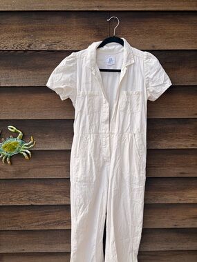 Cream Short-Sleeve One-Piece Jumpsuit